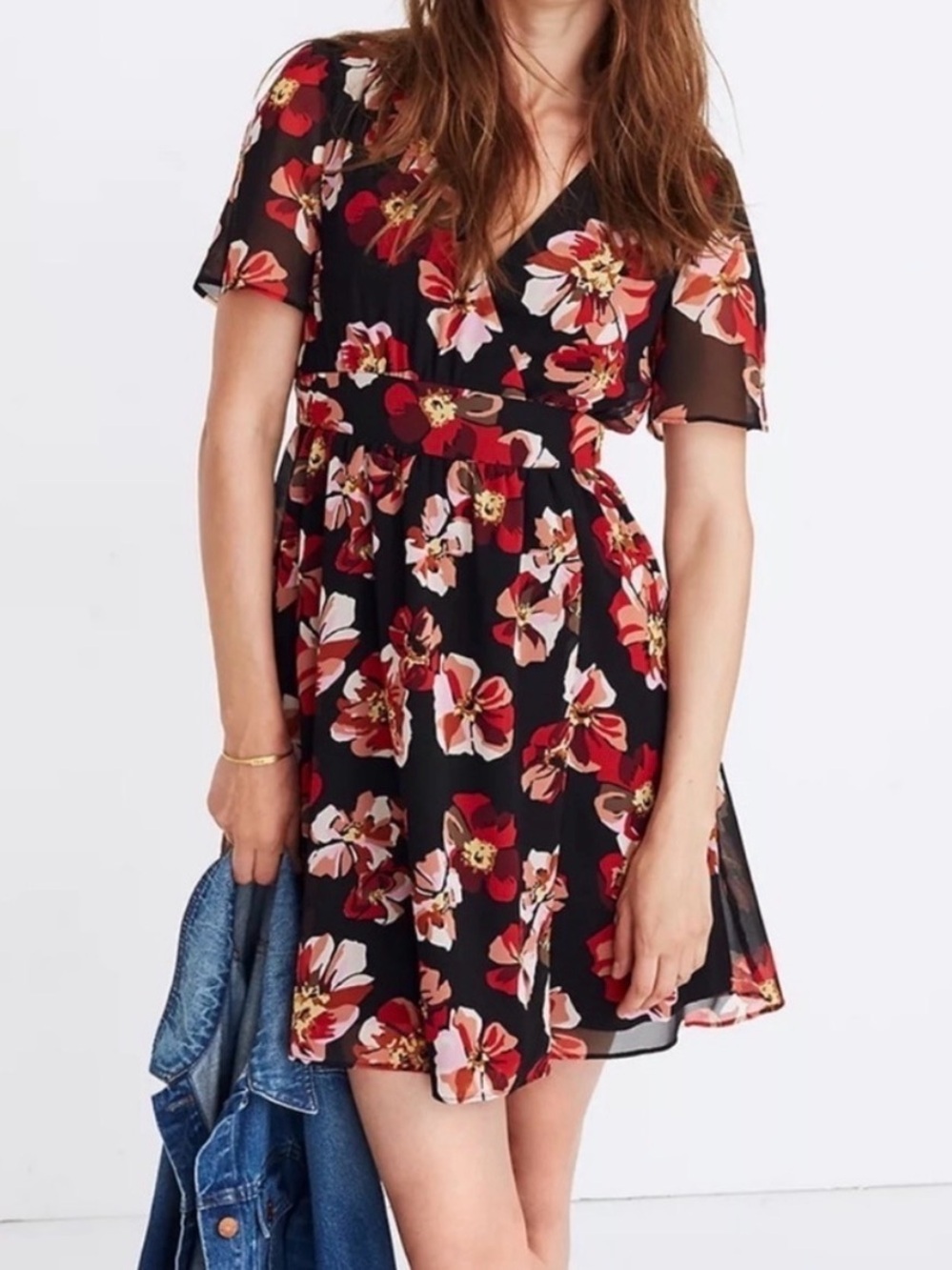 Madewell‎ Tulip-Sleeve Floral Mini Dress in French Rose Size 16 XL dressy femme